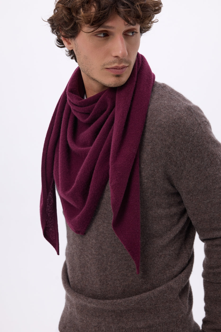 Bufanda bandana oversize triangular lisa Amel - Color vino - Hombre