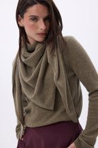 Amel Plain Oversized Triangular Bandana Scarf - Khaki Marl - Women