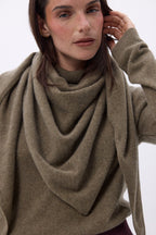 Amel Plain Oversized Triangular Bandana Scarf - Khaki Marl - Women