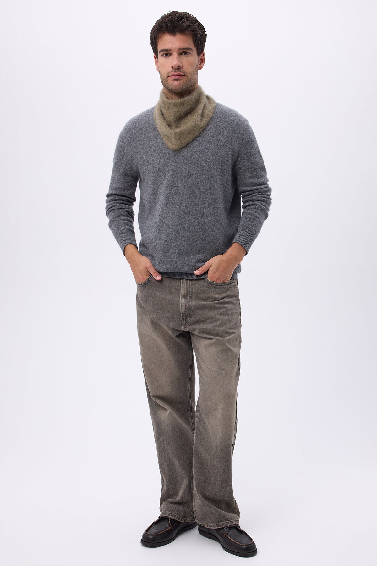 Apaszka trójkątna – Czesany kaszmir Bandana Amel - Khaki - Męska