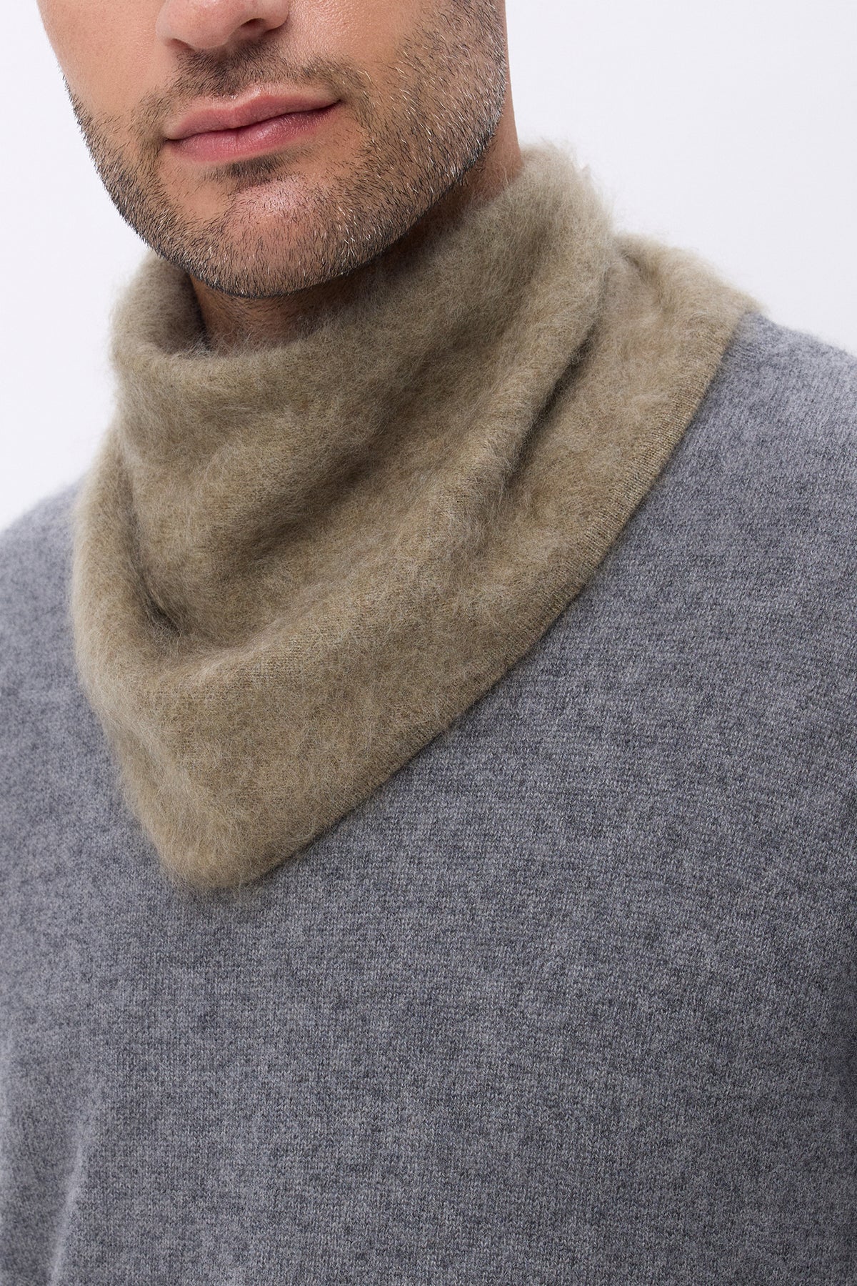 Apaszka trójkątna – Czesany kaszmir Bandana Amel - Khaki - Męska