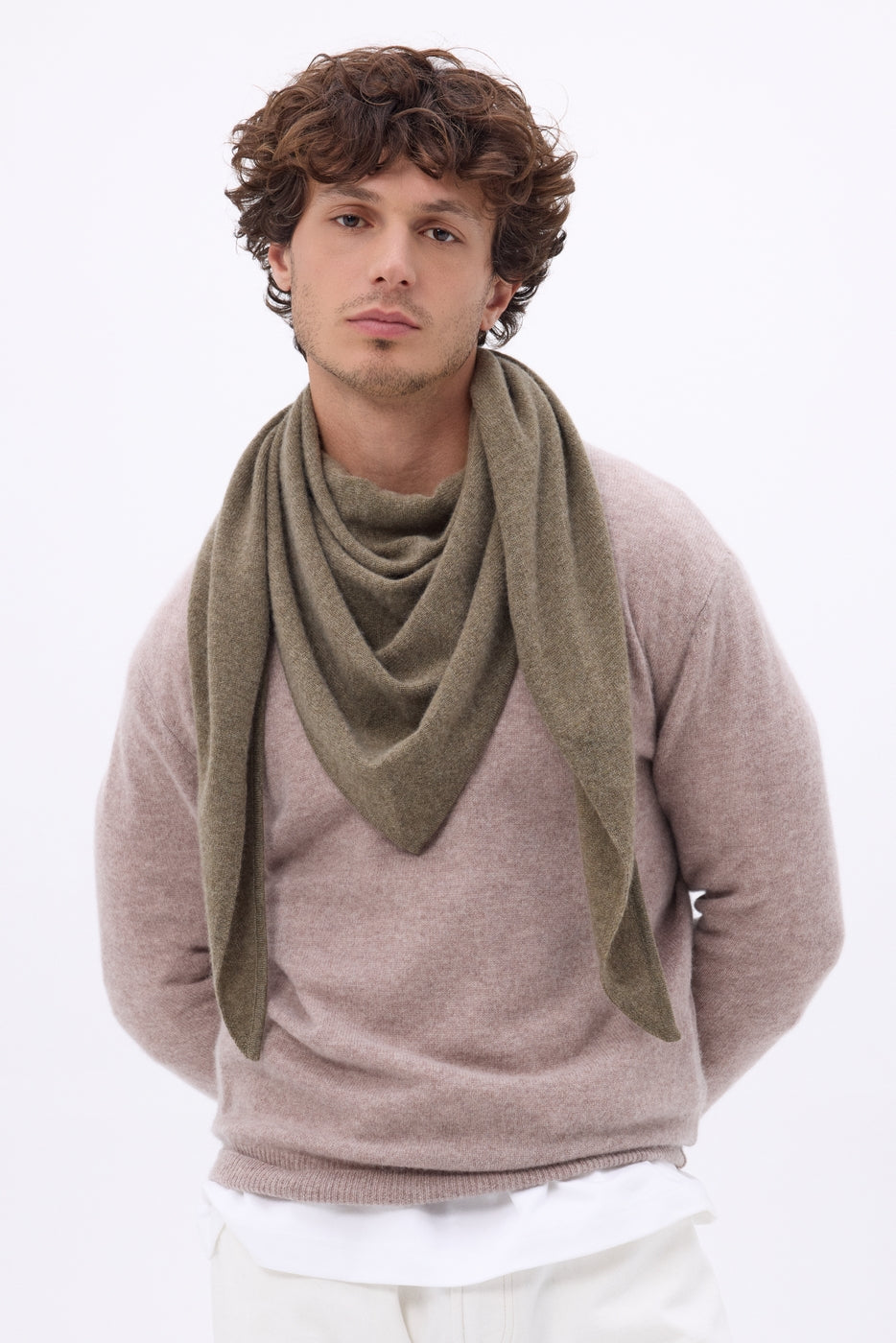 Echarpe Bandana Oversize Triangle Unie Amel - Khaki Chine - Homme