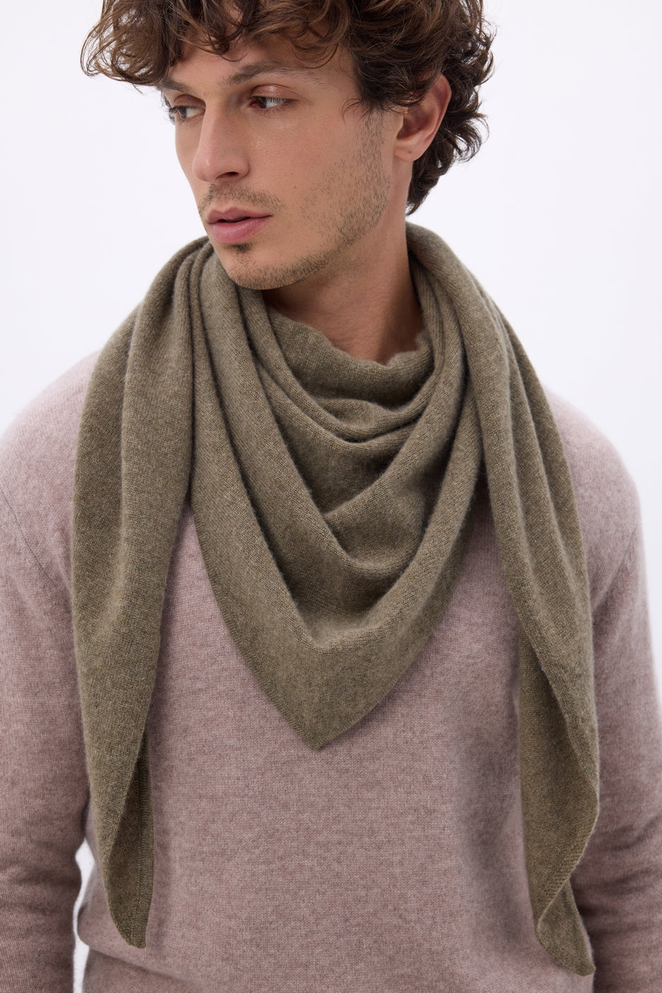 Echarpe Bandana Oversize Triangle Unie Amel - Khaki Chine - Homme