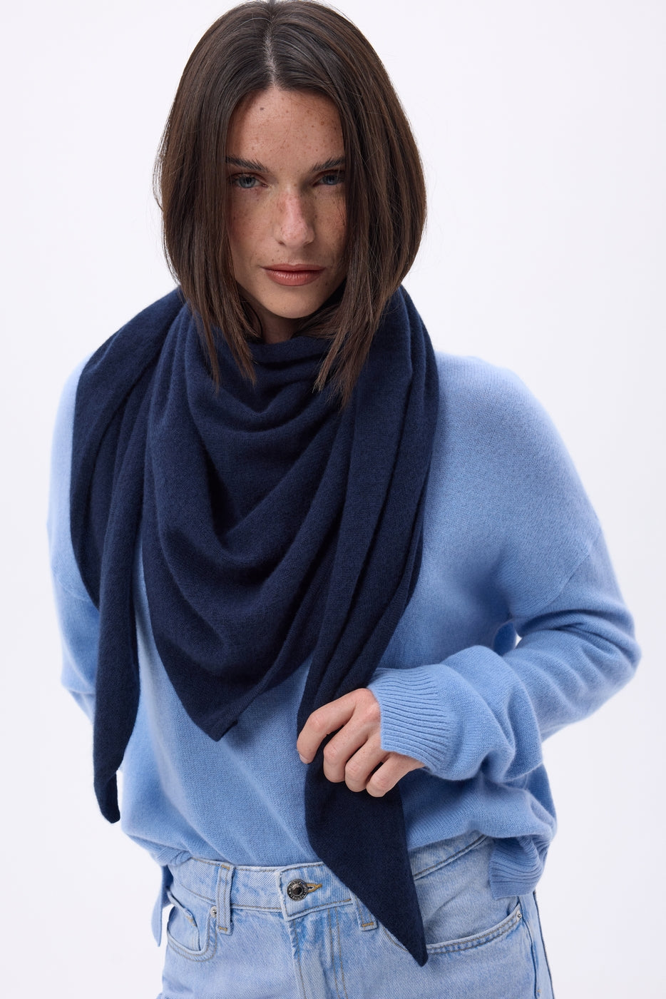 Echarpe Bandana Oversize Triangle Unie Amel - Bleu Marine - Femme
