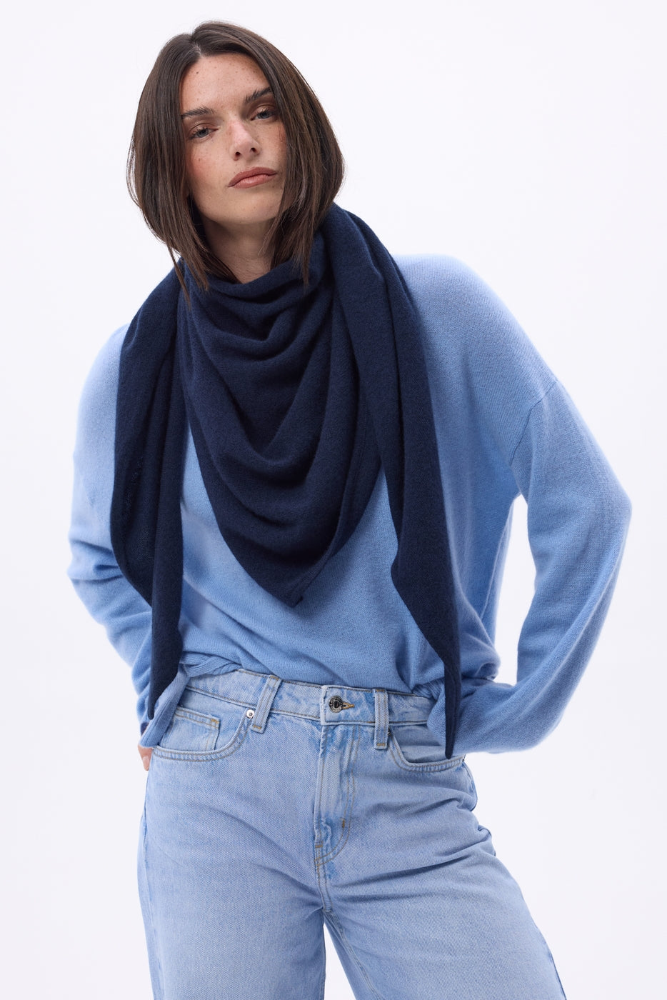 Echarpe Bandana Oversize Triangle Unie Amel - Bleu Marine - Femme