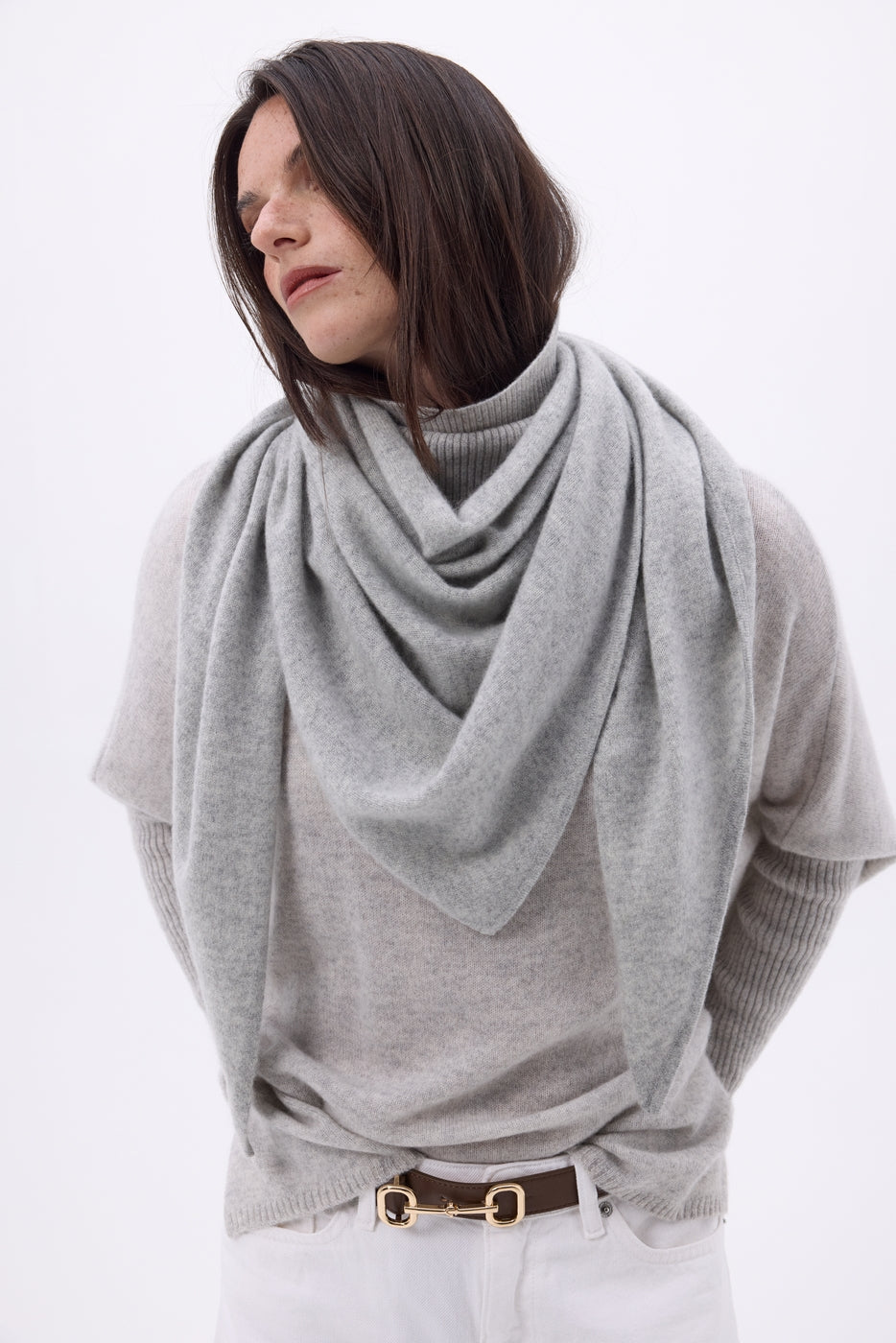 Amel Plain Oversized Triangular Bandana Scarf - Light Grey - Women