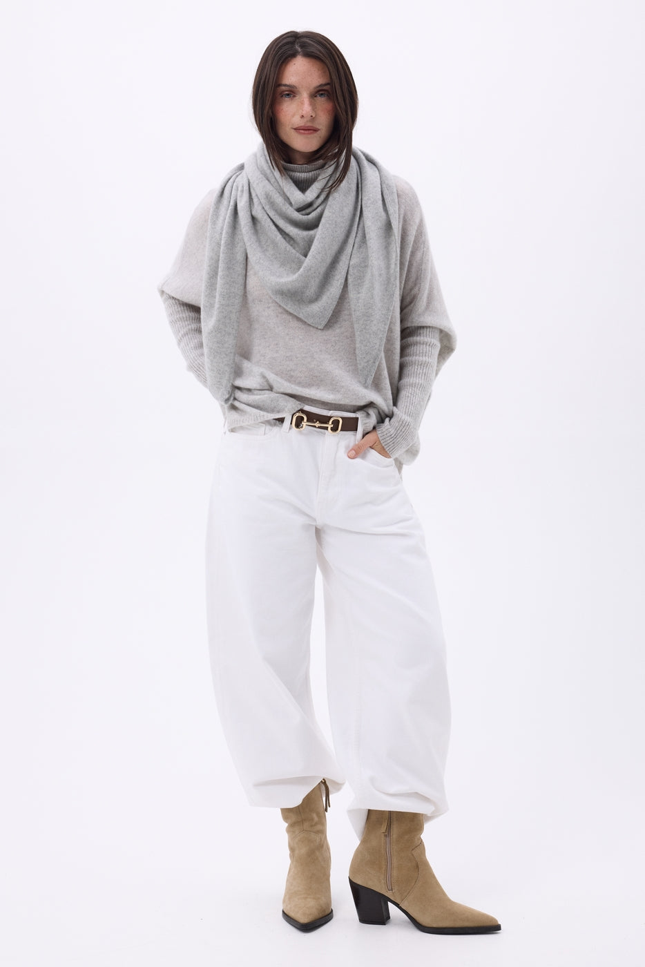 Amel Plain Oversized Triangular Bandana Scarf - Light Grey - Women
