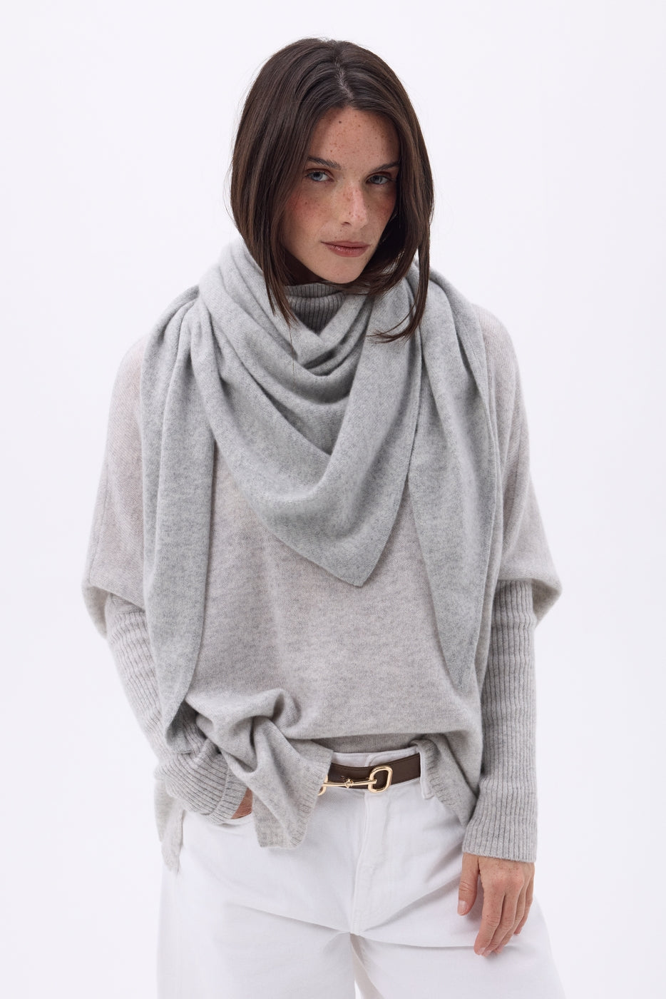 Amel Plain Oversized Triangular Bandana Scarf - Light Grey - Women