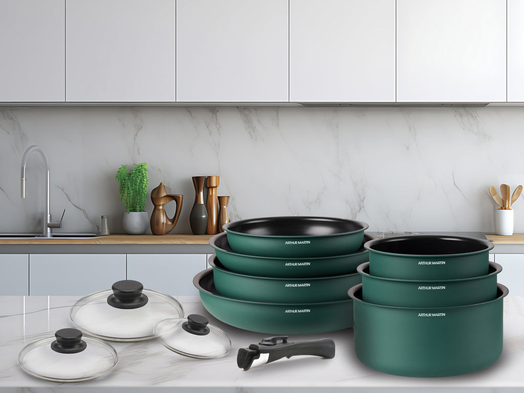 Batterie 15 Pièces - Aluminium - Anti-Adhésif - Vert
