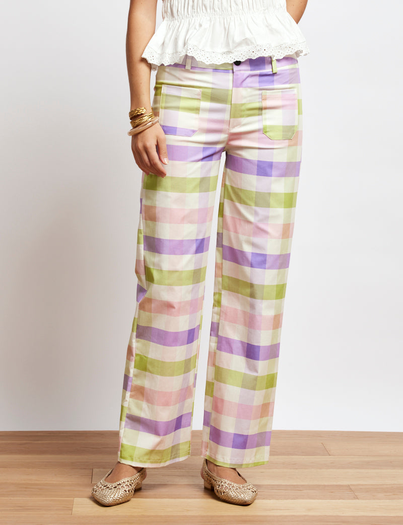 Pantaloni Vichy Verde & Lilla Jordy