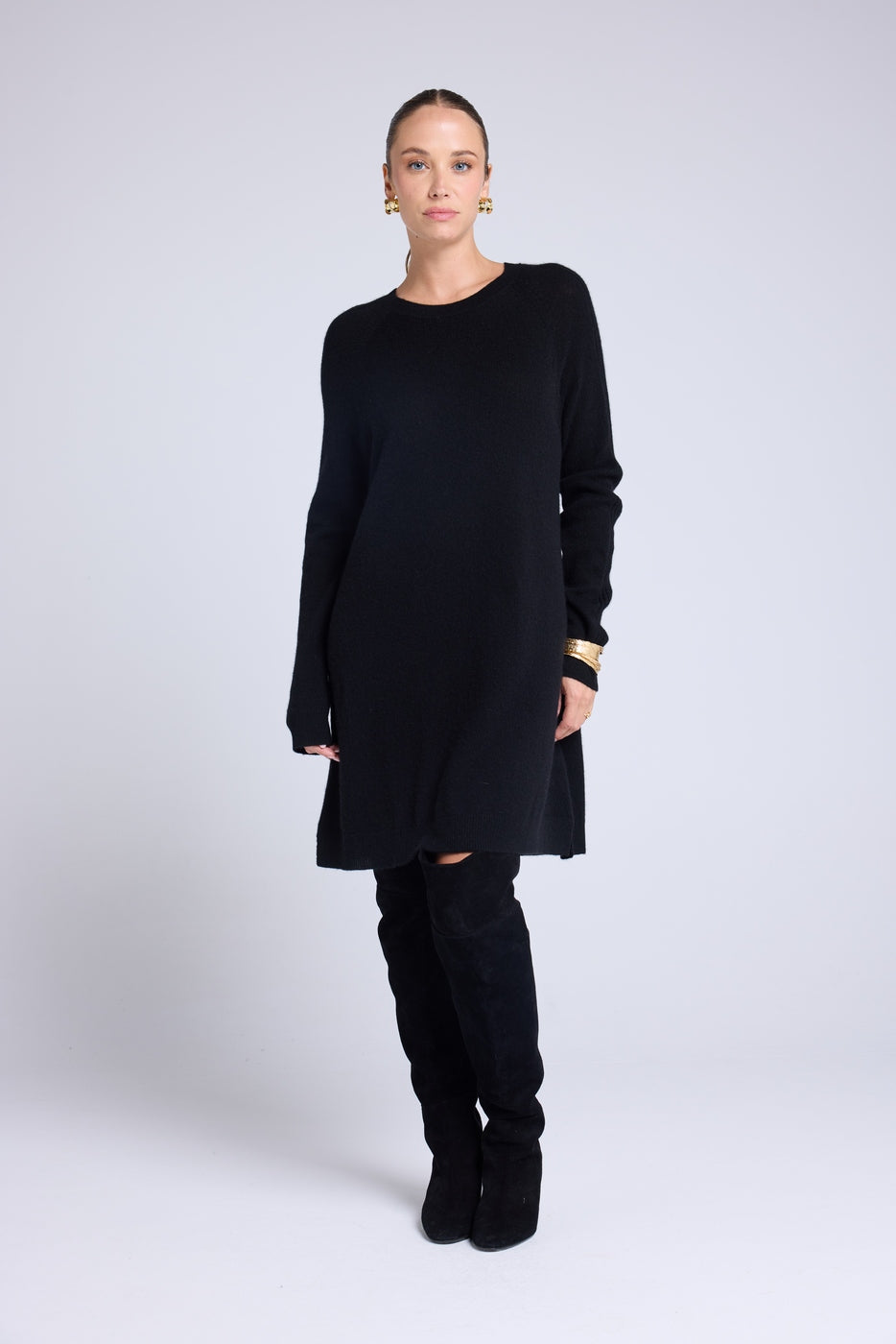 Anastasia Crew-Neck Dress - Black