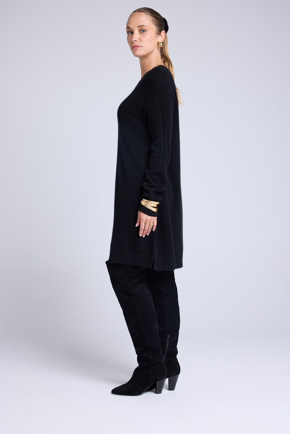 Anastasia Crew-Neck Dress - Black