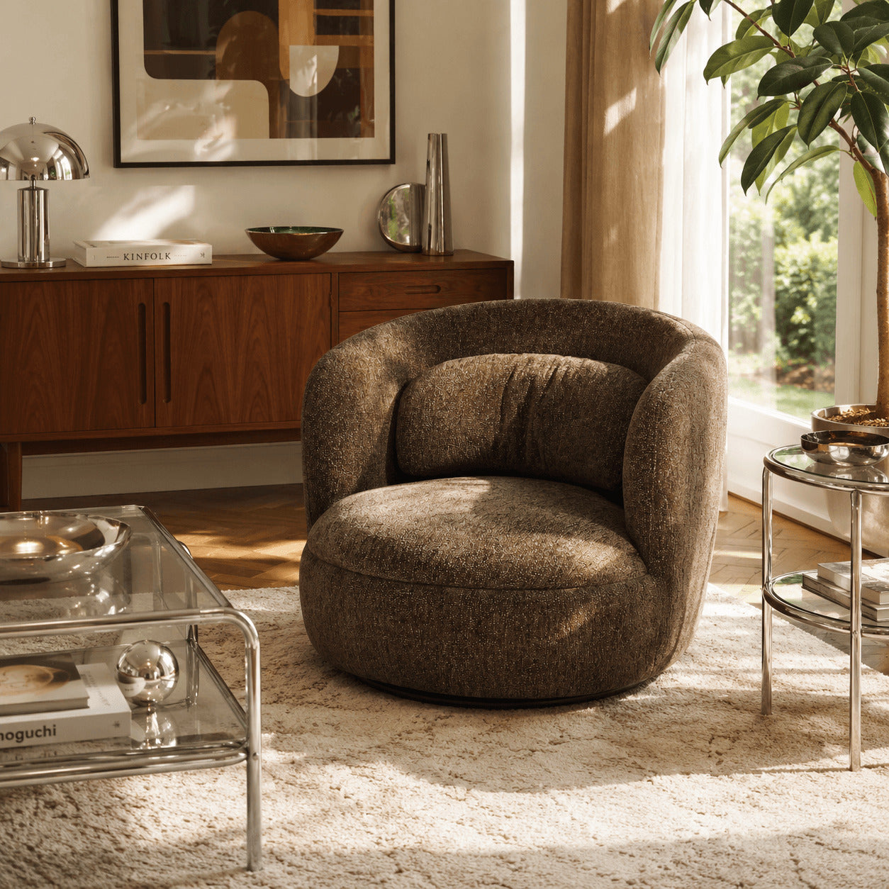 Ander - Sillón Giratorio - Tela - Marrón