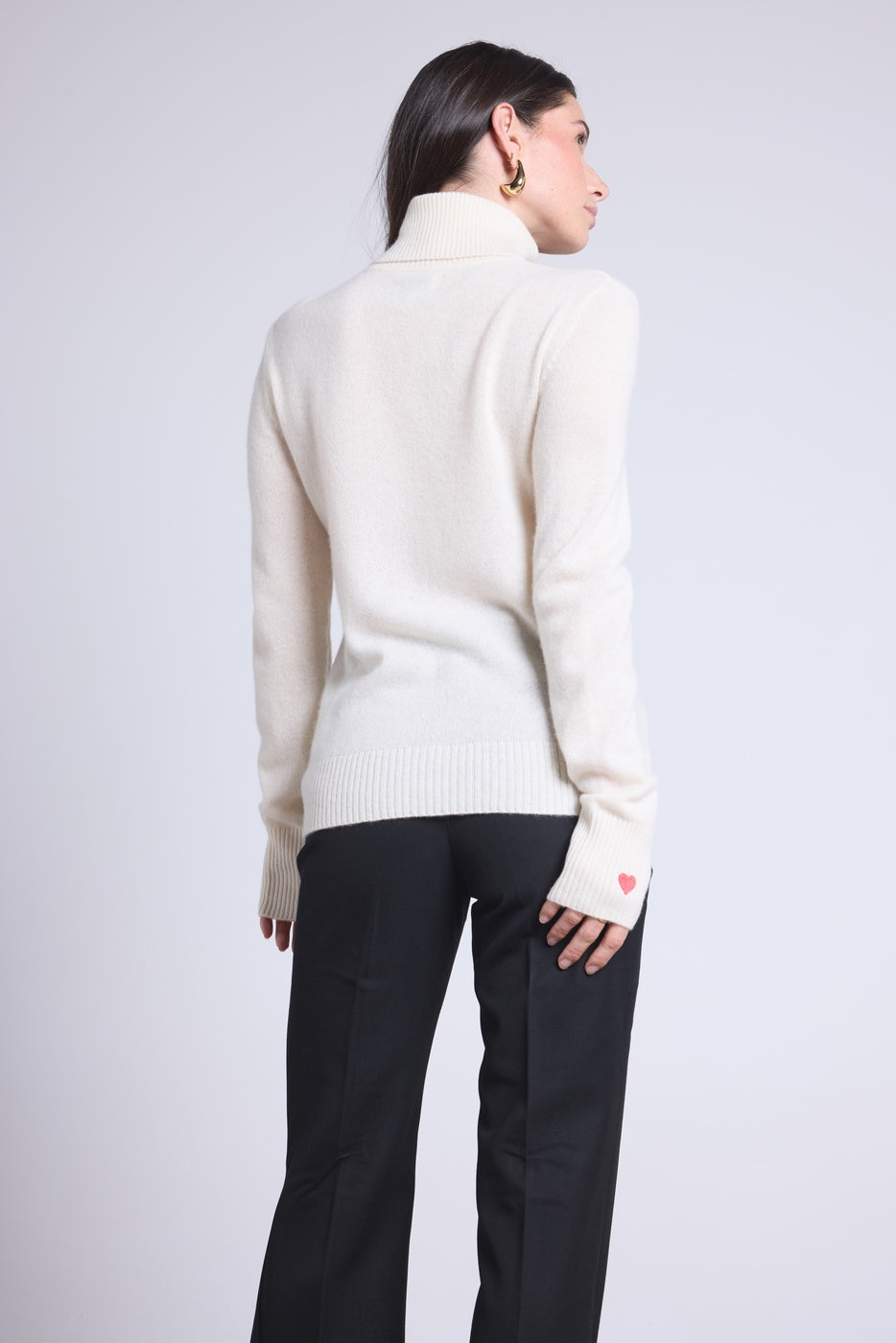 Anny Heart Embroidered Roll-Neck Jumper - White Red - Women