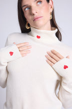 Anny Heart Embroidered Roll-Neck Jumper - White Red - Women