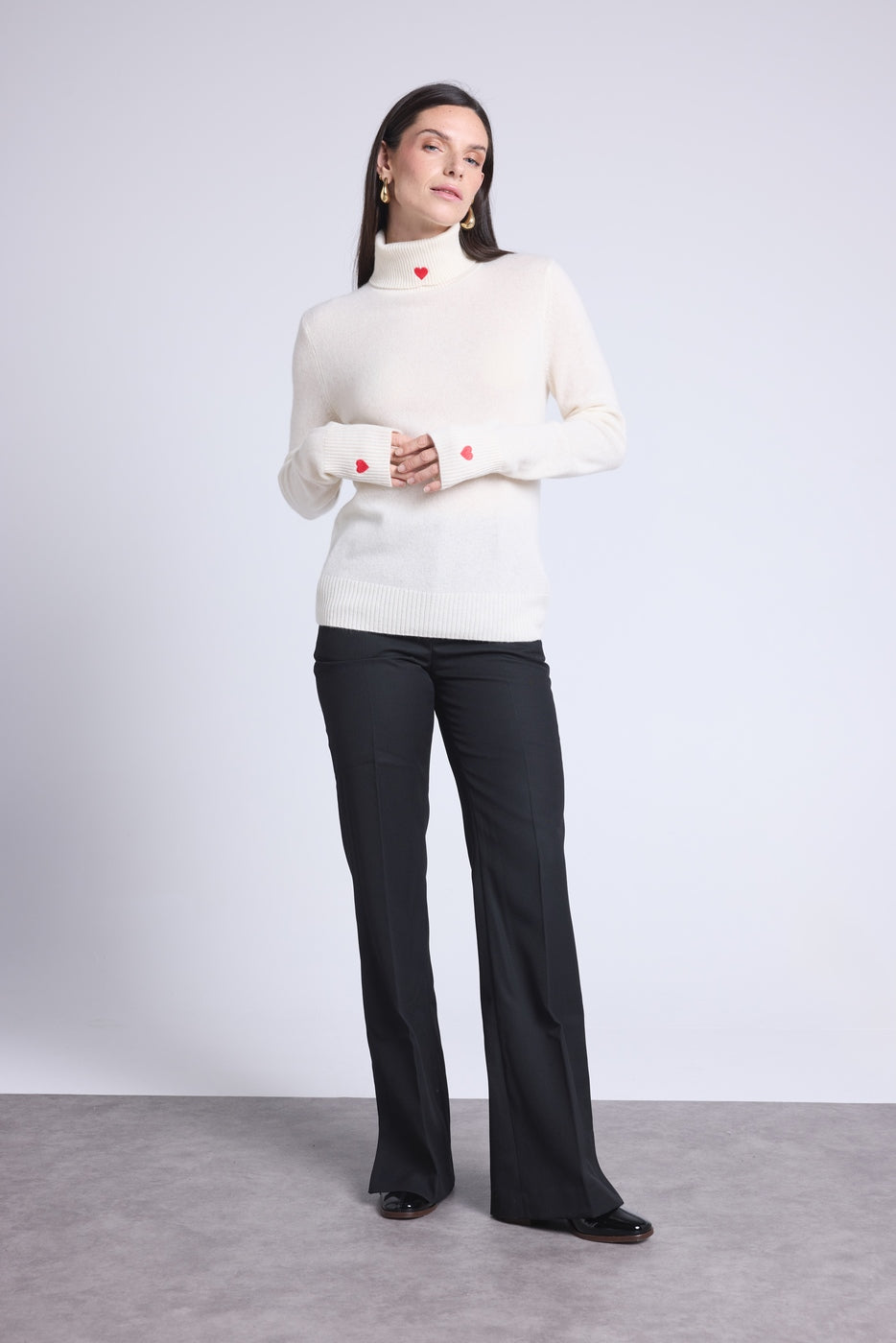 Anny Heart Embroidered Roll-Neck Jumper - White Red - Women