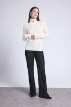 Anny Heart Embroidered Roll-Neck Jumper - White Red - Women