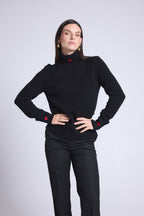 Pull Col Roule Cœur Broderie Anny - Noir Rouge - Femme