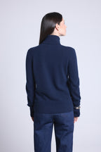 Jersey de cuello alto Anny con bordado de corazón - Azul marino rojo - Mujer