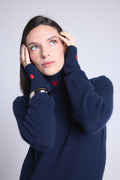 Jersey de cuello alto Anny con bordado de corazón - Azul marino rojo - Mujer