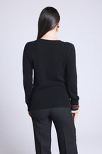 Jersey de cuello redondo con corazón bordado Anubis - Negro bandana negro blanco - Mujer