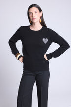 Jersey de cuello redondo con corazón bordado Anubis - Negro bandana negro blanco - Mujer