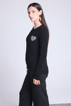 Jersey de cuello redondo con corazón bordado Anubis - Negro bandana negro blanco - Mujer