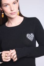 Jersey de cuello redondo con corazón bordado Anubis - Negro bandana negro blanco - Mujer