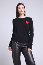 Jersey de cuello redondo con corazón de pompón Anubis - Negro rojo - Mujer