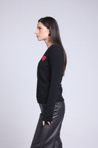 Jersey de cuello redondo con corazón de pompón Anubis - Negro rojo - Mujer