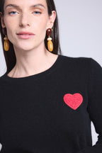 Jersey de cuello redondo con corazón de pompón Anubis - Negro rojo - Mujer