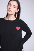Jersey de cuello redondo con corazón de pompón Anubis - Negro rojo - Mujer