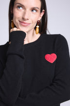 Jersey de cuello redondo con corazón de pompón Anubis - Negro rojo - Mujer