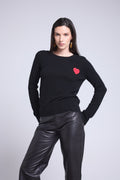 Jersey de cuello redondo con corazón de pompón Anubis - Negro rojo - Mujer