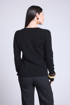 Jersey de cuello redondo con corazón bordado Anubis - Leopardo negro beige - Mujer