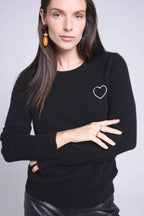 Jersey de cuello redondo corazón bordado Anubis - Negro plateado - Mujer