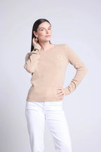 Jersey de cuello redondo corazón bordado Anubis - Beige crema blanco - Mujer