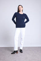 Jersey Cuello Redondo Corazón Bordado Anubis - Azul Marino Blanco - Mujer