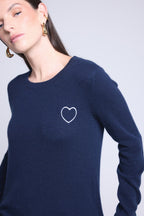 Jersey Cuello Redondo Corazón Bordado Anubis - Azul Marino Blanco - Mujer