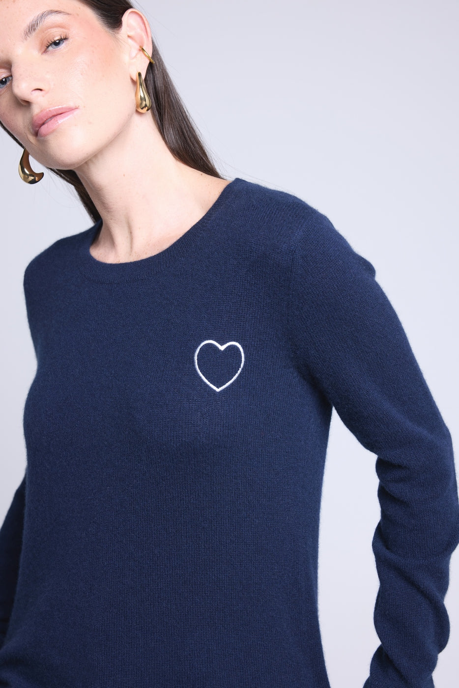 Jersey Cuello Redondo Corazón Bordado Anubis - Azul Marino Blanco - Mujer