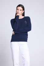 Jersey Cuello Redondo Corazón Bordado Anubis - Azul Marino Blanco - Mujer