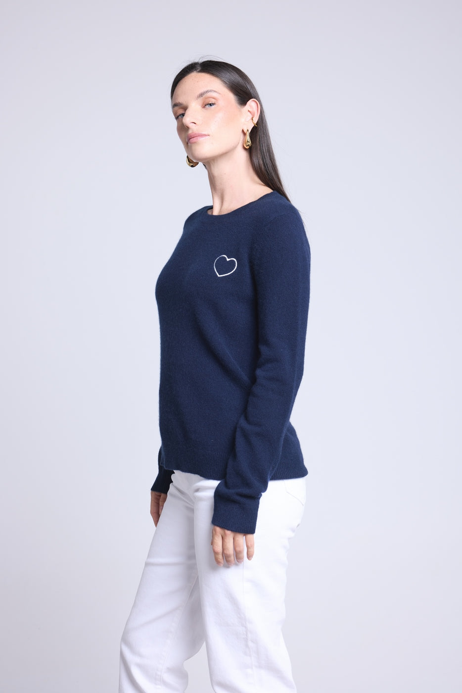 Jersey Cuello Redondo Corazón Bordado Anubis - Azul Marino Blanco - Mujer