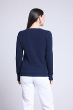 Jersey Cuello Redondo Corazón Bordado Anubis - Azul Marino Blanco - Mujer