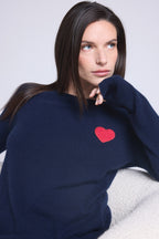 Jersey de cuello redondo con corazón y pompón Anubis - Azul marino rojo - Mujer