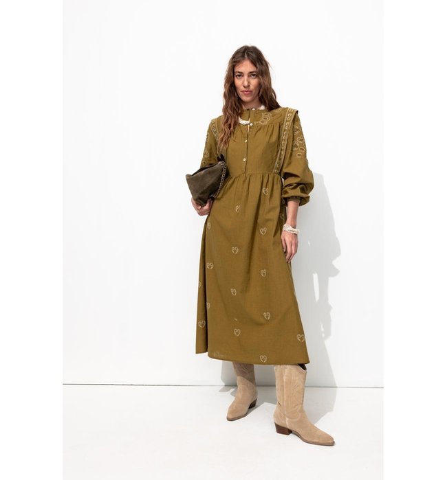 Mujer Vestido Largo Bordado Color Caqui Claro