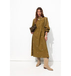 Mujer Vestido Largo Bordado Color Caqui Claro