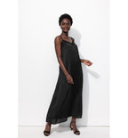 Robe Longue en Satin Femme - Noir Uni Fonce