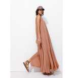 Robe Longue à Bretelles Femme - Rose Uni Colore