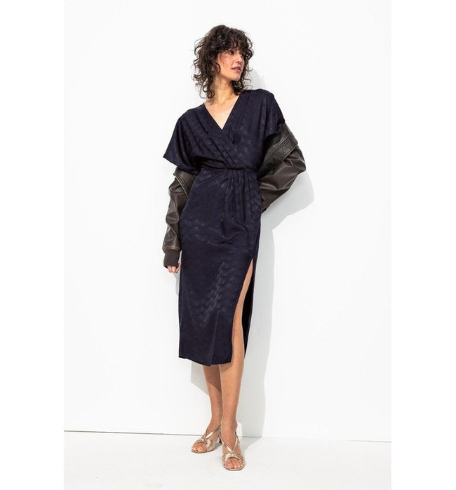 Vestido midi de diseño ecológico - Azul oscuro liso