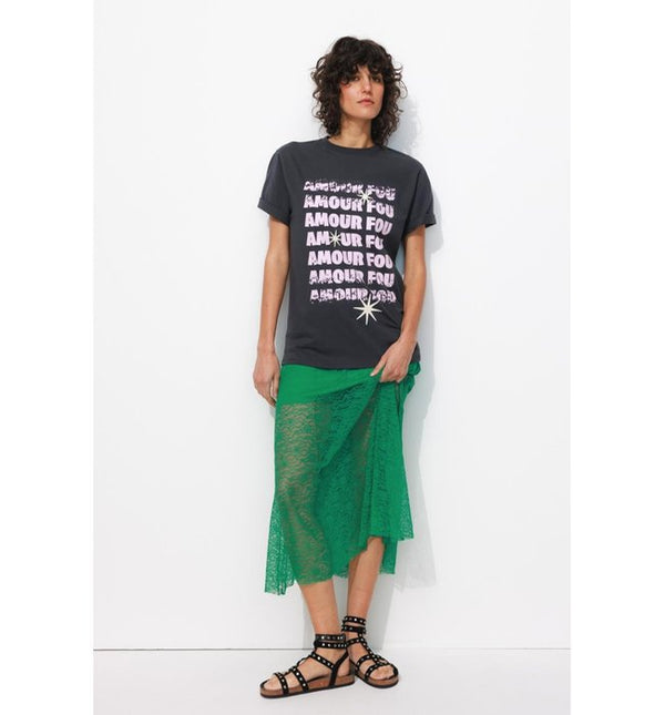 Women's Long Lace Skirt - Solid Green